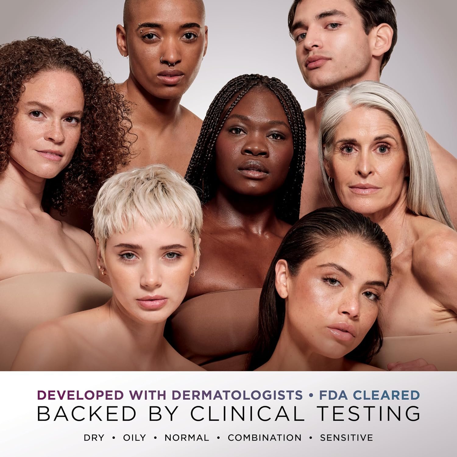 Shark CryoGlow promotional image stating dermatologist development and FDA clearance