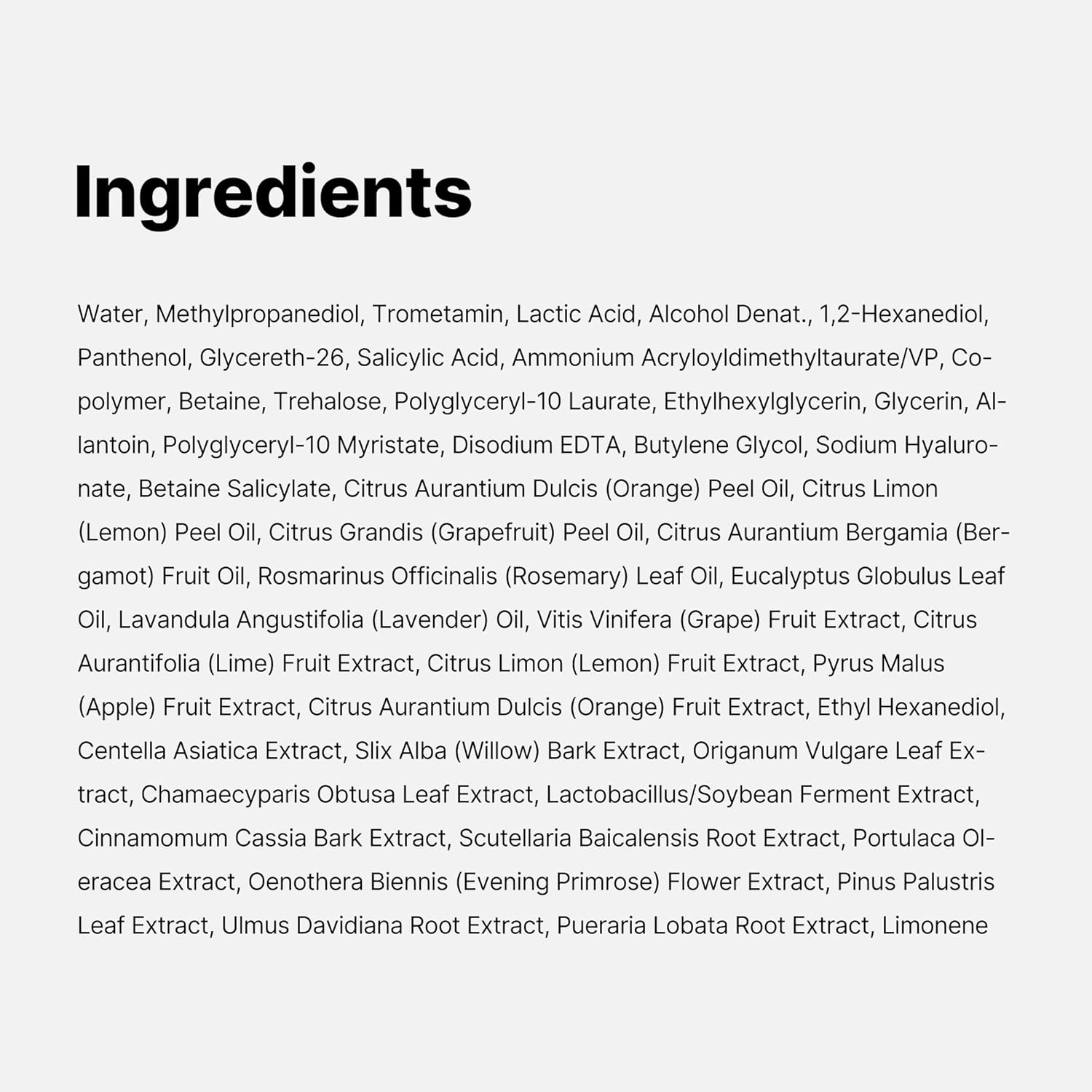 Complete Medicube Zero Pore Pad 2.0 ingredient list
