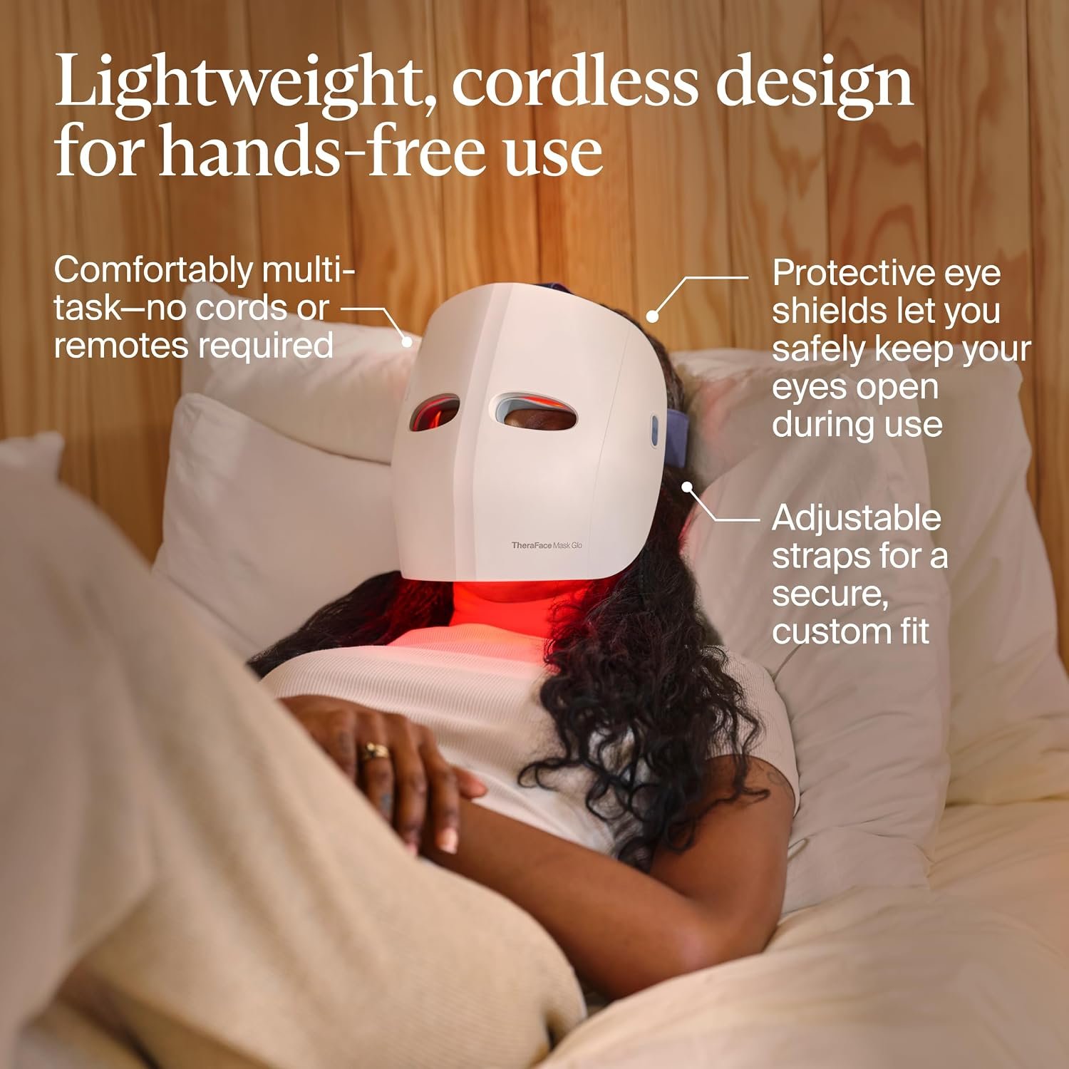 TheraFace Mask Glo lightweight cordless hands-free design