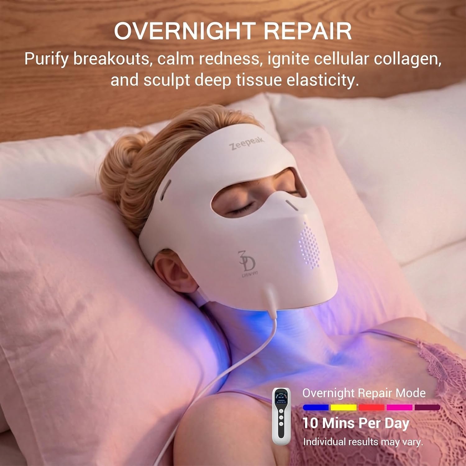 Zeepeak 3D LED Face Mask overnight repair treatment mode